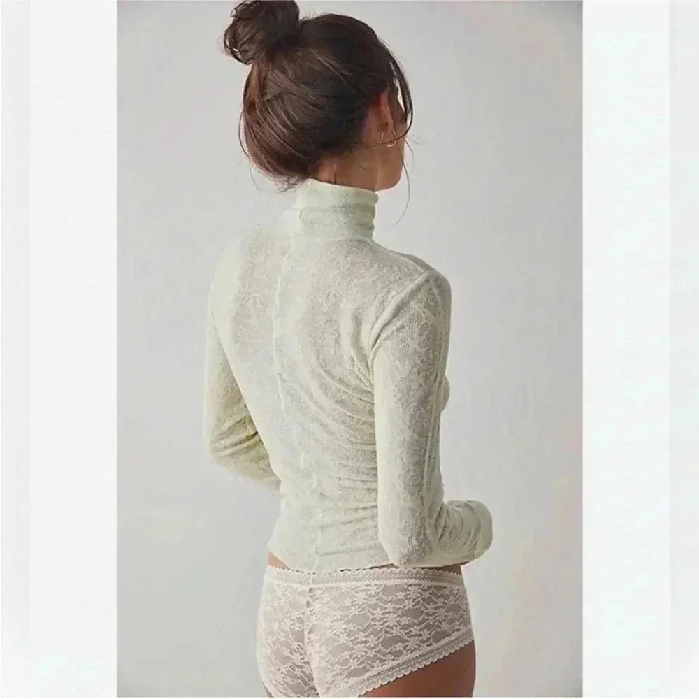 NEW Intimately Free People You And I Long Sleeve Mockneck Thermal Lime Green S - Picture 3 of 9